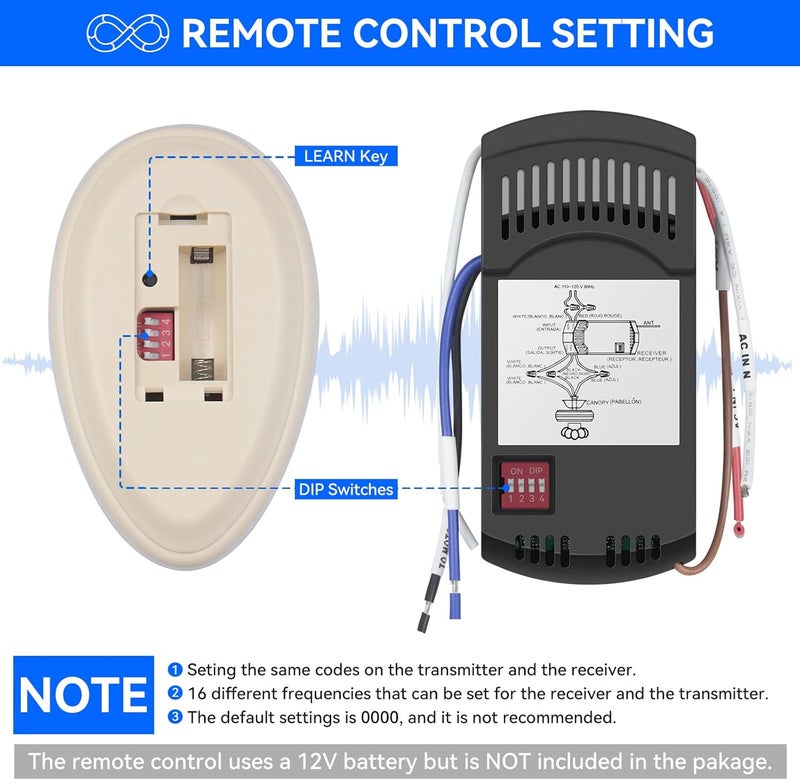 FEKOTS Universal Ceiling Fan Remote Control Kit, Replacement for Harbor Breeze, Hampton Bay, Hunter, Receiver FAN28R Light Dimmer, Replace L3HFAN35T1 FAN-35T1 L3HFAN35T FAN-35T KUJCE9603 UC7202T CHQ7202T - Image 4